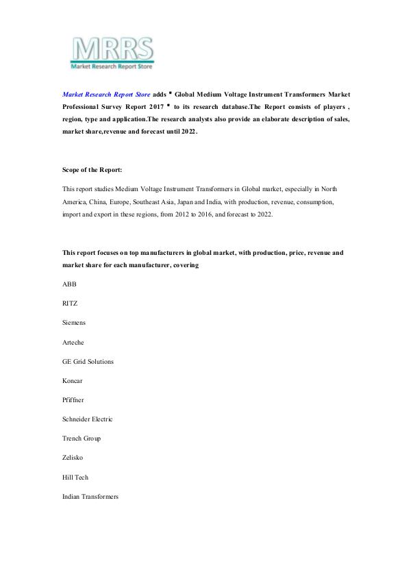 Market Research Report Store  Global Medium Voltage Instrument Transformers Mark