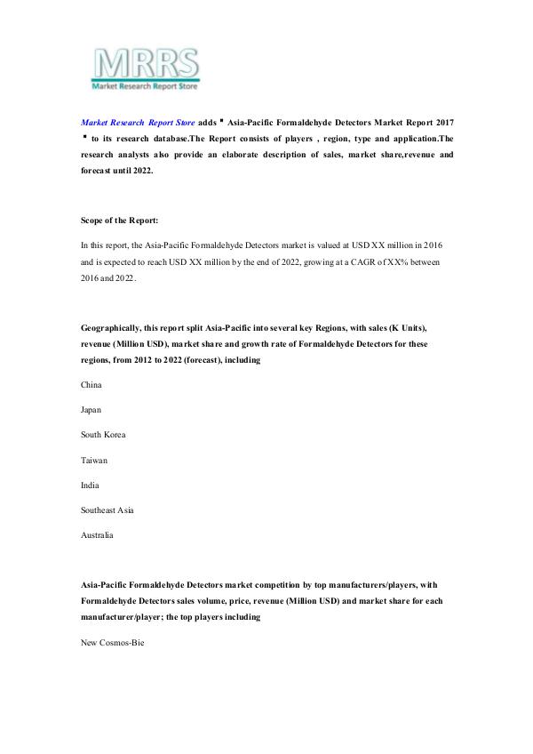 Asia-Pacific Formaldehyde Detectors Market Report 