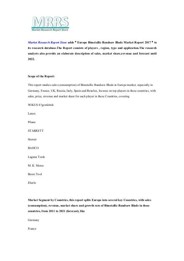 Europe Bimetallic Bandsaw Blade Market Report 2017