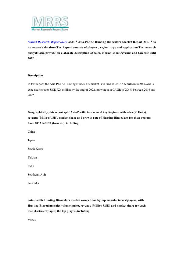 Asia-Pacific Hunting Binoculars Market Report 2017