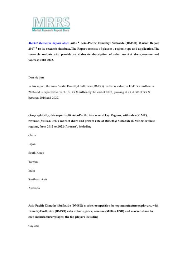 Asia-Pacific Dimethyl Sulfoxide (DMSO) Market Repo