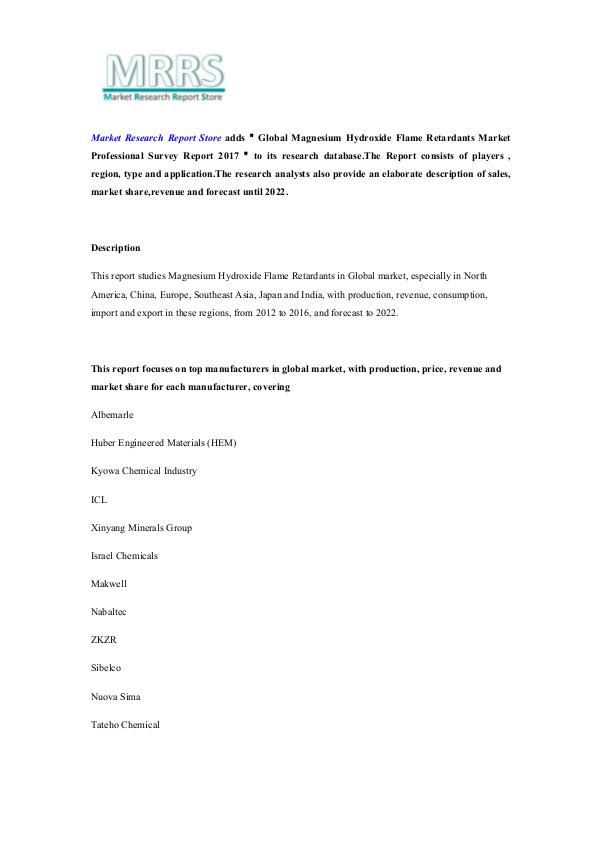 Global Magnesium Hydroxide Flame Retardants Market