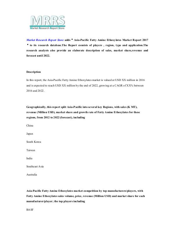 Asia-Pacific Fatty Amine Ethoxylates Market Report