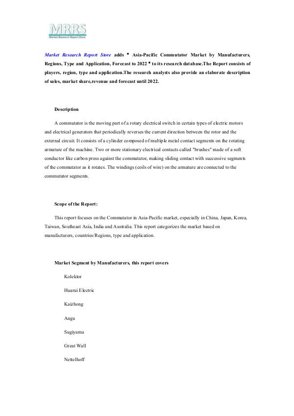 Asia-Pacific Commutator Market by Manufacturers, R