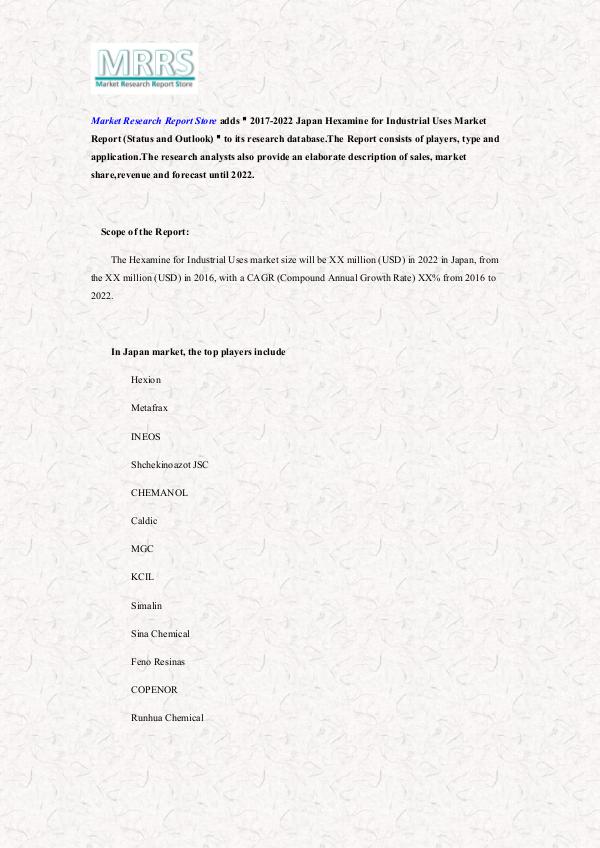 Market Research Report Store The Hexamine