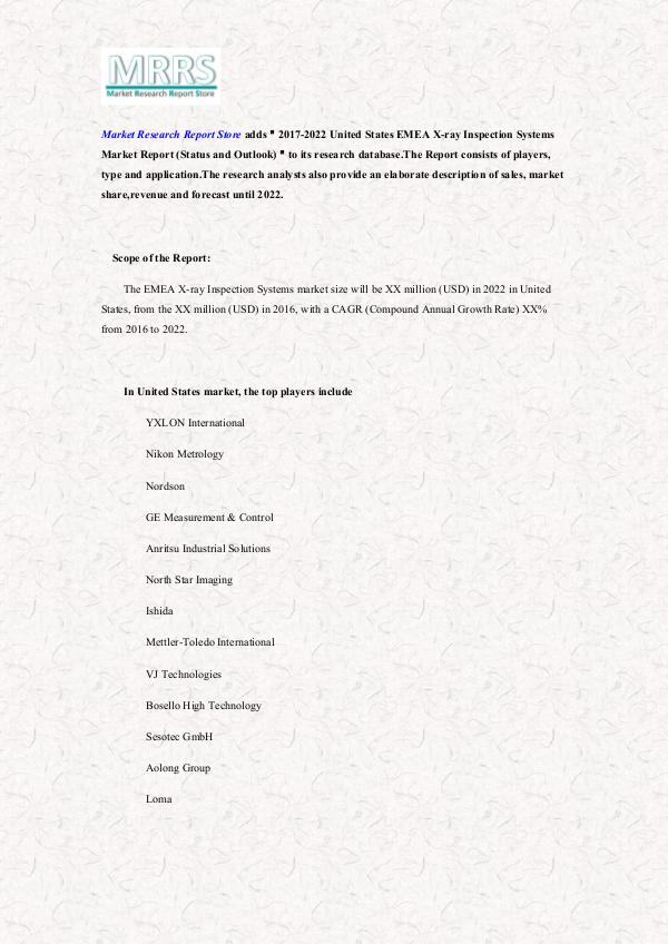 Market Research Report Store The EMEA X-ray Inspection Systems