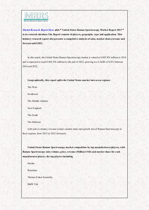 Market Research Report Store  United States Raman Spectroscopy Market Report 201