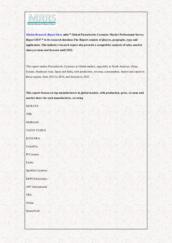 Market Research Report Store  Global Piezoelectric Ceramics Market Professional