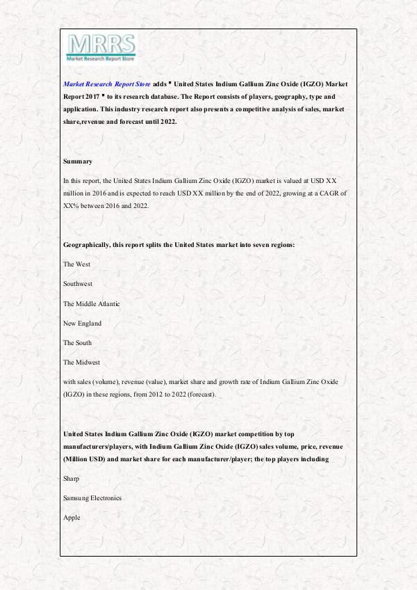 Market Research Report Store Indium Gallium Zinc Oxide