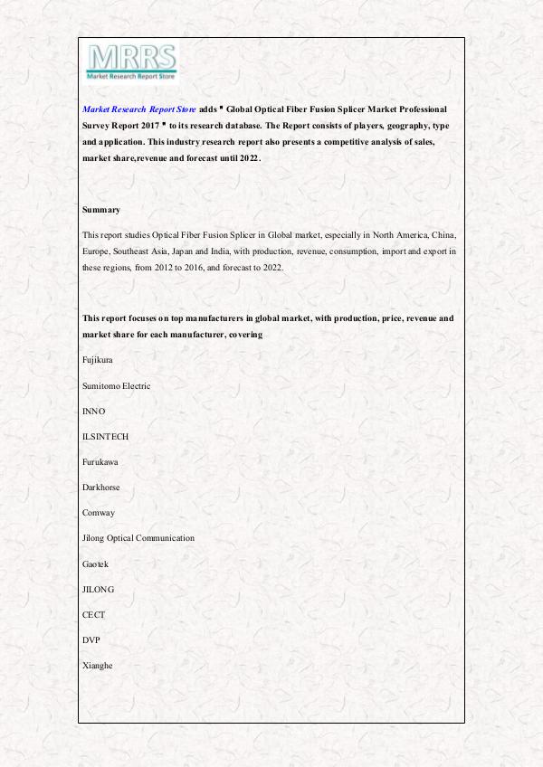 Market Research Report Store Optical Fiber Fusion Splicer
