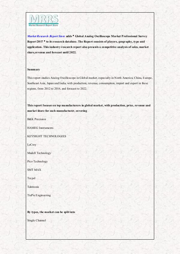Market Research Report Store Analog Oscilloscope