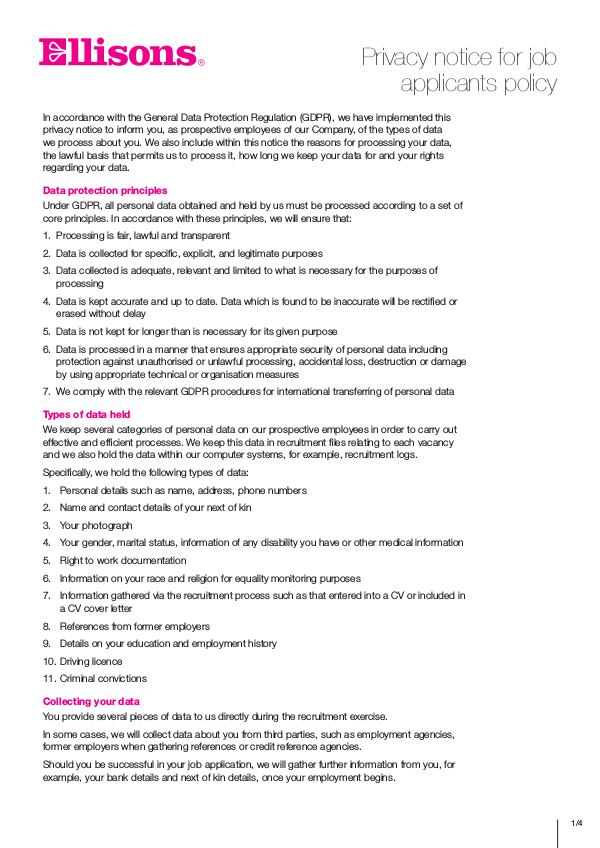 HR documents HR210_Privacynoticeapplicants policy_Final_31may18