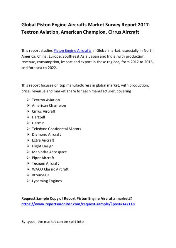 Global Piston Engine Aircrafts Market Survey Repor