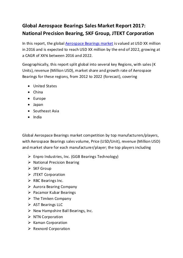 Global Aerospace Bearings Sales Market Report 2017