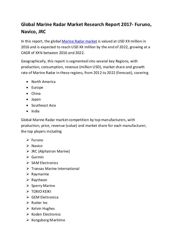 Global Marine Radar Market Research Report 2017