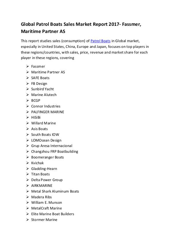 Market Research Reports Global Patrol Boats Sales Market Report 2017