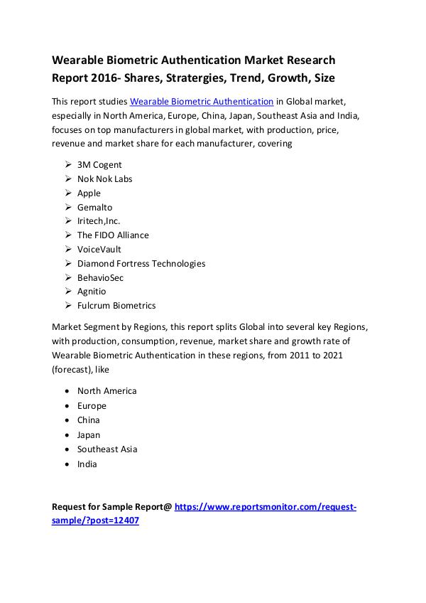 Market Research Reports Wearable Biometric Authentication Market Research