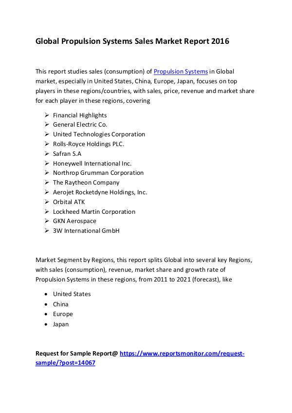 Market Research Reports Global Propulsion Systems Sales Market Report 2016