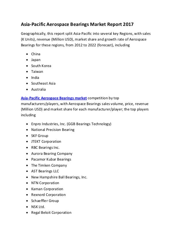 Market Research Reports Asia-Pacific Aerospace Bearings Market Report 2017