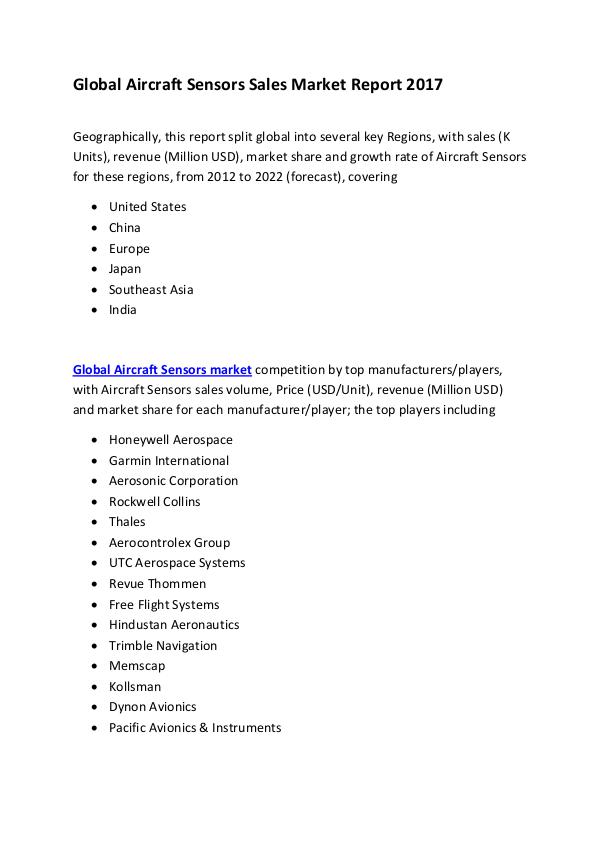 Market Research Reports Global Aircraft Sensors Sales Market Report 2017