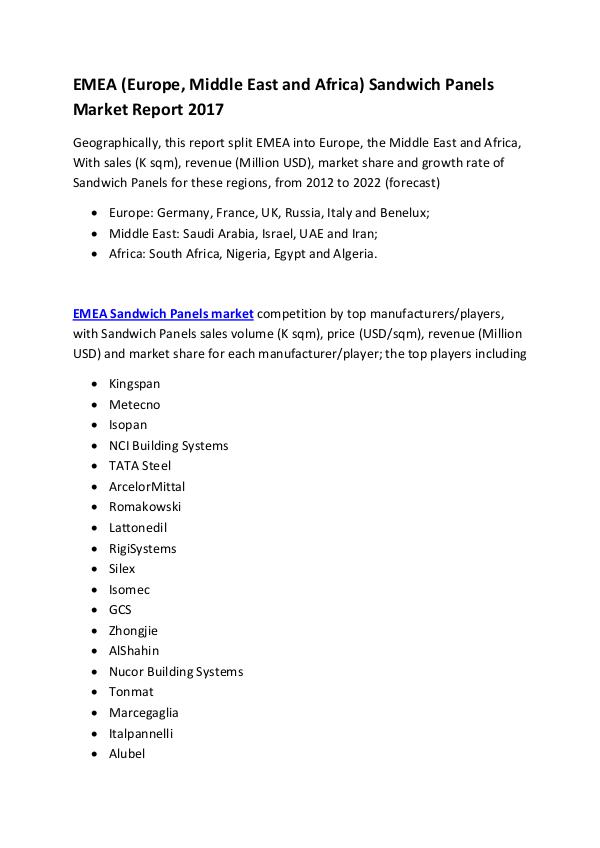 Market Research Reports EMEA Sandwich Panels Market Report 2017