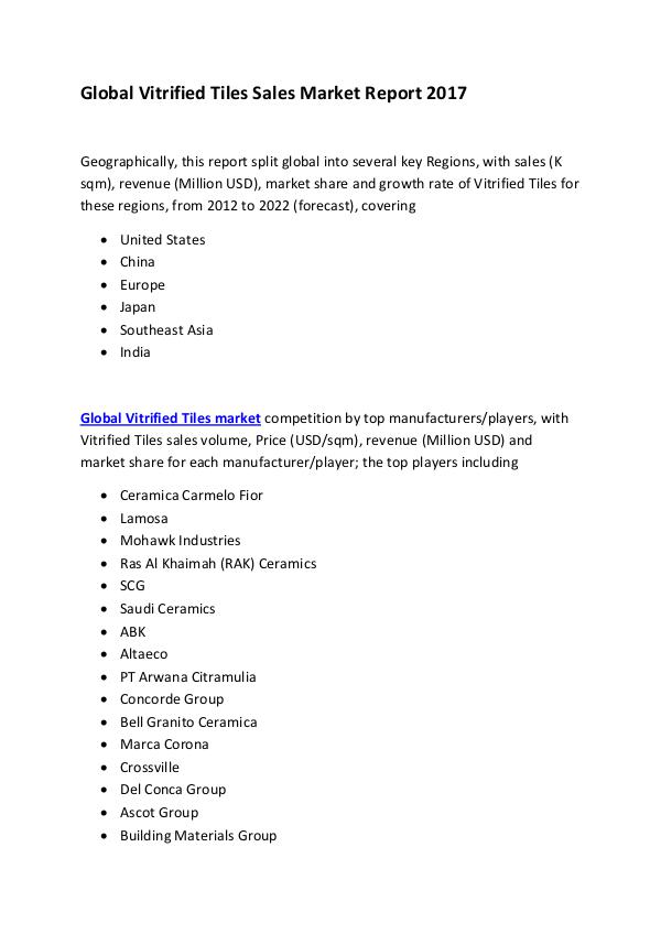 Global Vitrified Tiles Sales Market Report 2017