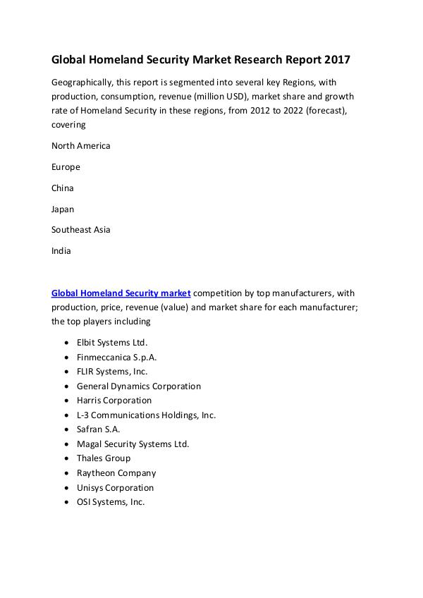 Market Research Reports Global Homeland Security Market Research Report 20