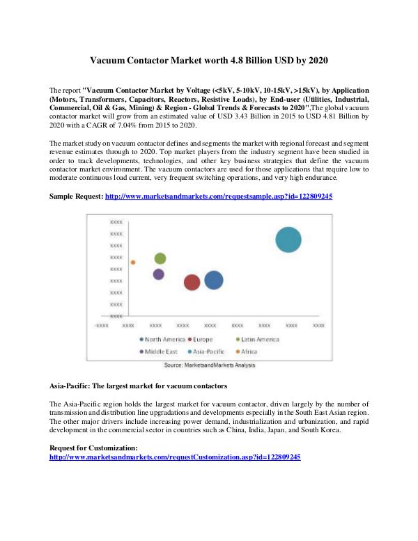 Vacuum Contactor Market worth 4.8 Billion USD by 2020 Vacuum Contactor Market