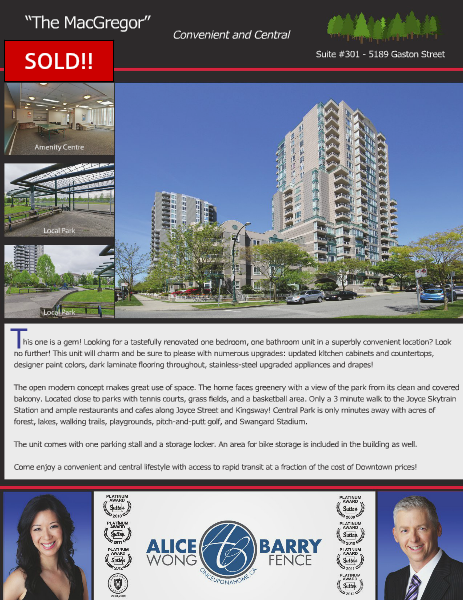 Sold Listings - Vancouver 301-5189 Gaston Street