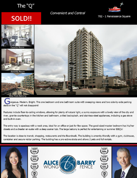 Sold Listings - New Westminster 702 - 1 Renaissance Square