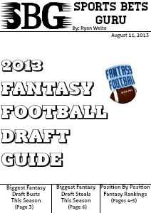 Sports Bets Guru 2013 Fantasy Football Draft Guide