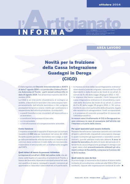 L'Artigianato Informa Ottobre 2014