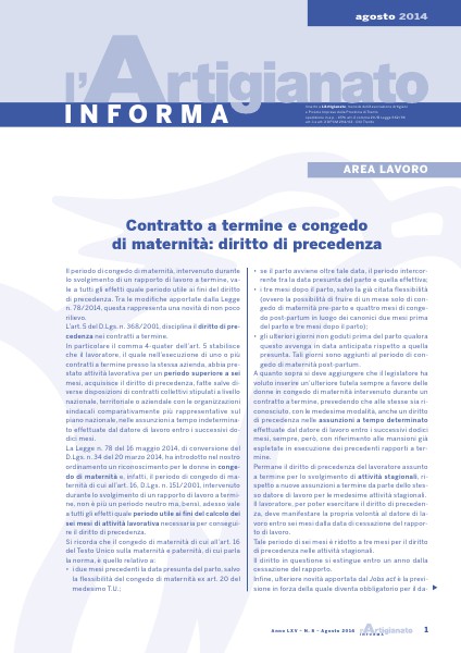 L'Artigianato Informa Agosto 2014