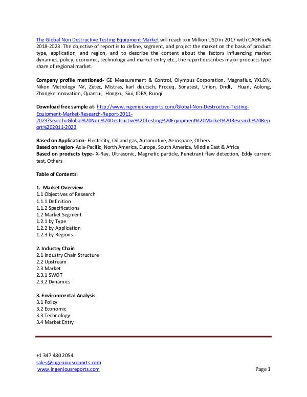 Global Non Destructive Testing Equipment Market Size and Growth Rate Non Destructive Testing Equipment Market