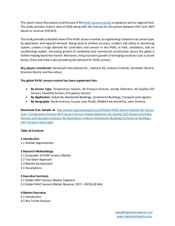 Global HVAC Sensors Market Research and Forecast Analysis by 2025 HVAC Sensors Market