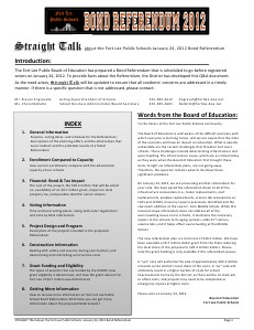 Straight Talk: Answers to the most common questions regarding the Fort Lee Public Schools 2012 Bond Referendum Straight Talk: Answers to the most common question