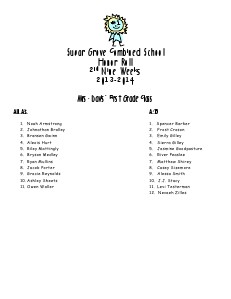 SGCS Honor Roll 2013-2014 2nd Nine Weeks