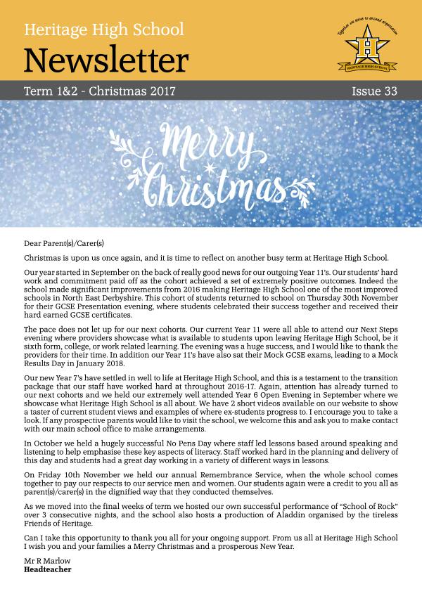 Heritage High School Spring Newsletter 2018 Christmas Newsletter_2017