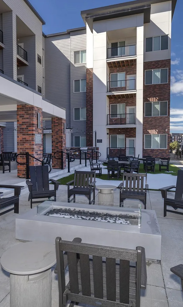 Outdoor patio and fire feature at Addie at Metro Center